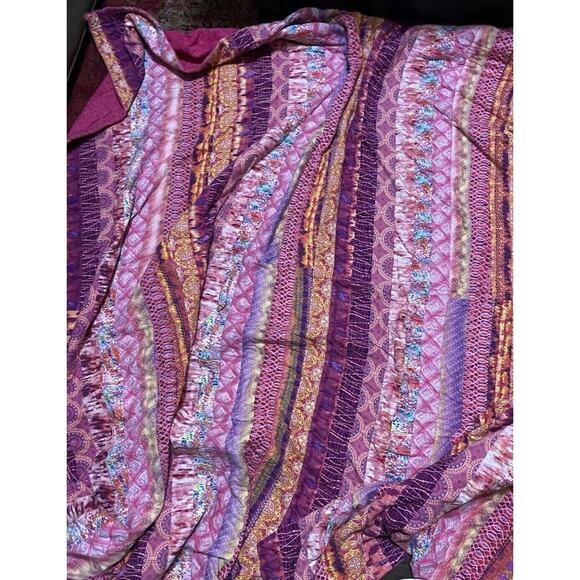 Handmade Vintage Kantha Quilt Throw Blanket Pink Stripe Boho Print Cotton